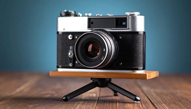 Vintage camera on small tripod