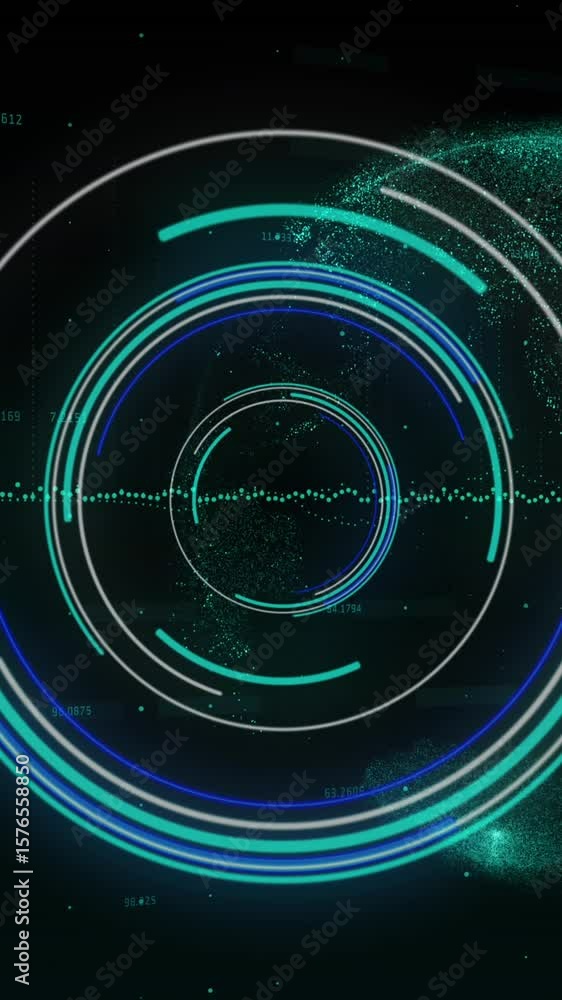 Poster animation of graphs over illuminated circles against globe and changing numbers on black background