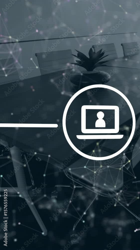Poster animation of digital icons and data processing