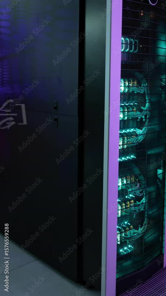 Poster animation of mathematical equations floating against computer server room