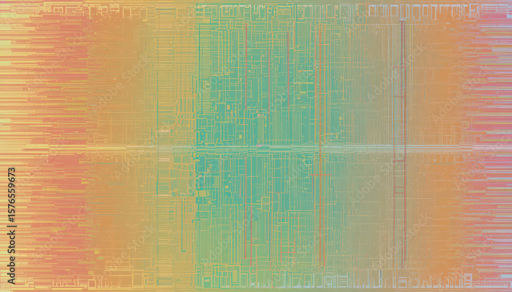 Aufkleber abstract image featuring a central turquoise gradient surrounded by orange and yellow hues, creating