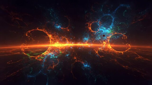 Colorful fractals floating in space with bright glowing elements  