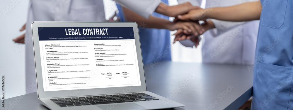 Poster digital legal contract provide terms and conditions document on computer screen ready for online dig