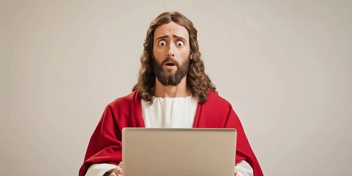 Jesus Christ is using a laptop computer to connect to the internet -- he is shocked by what he sees on general social media, let alone adult sits. You people are animals