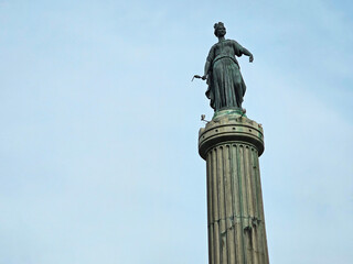 Low angle view of Column of Goddess at La Grand Place square in city center of old town Lille