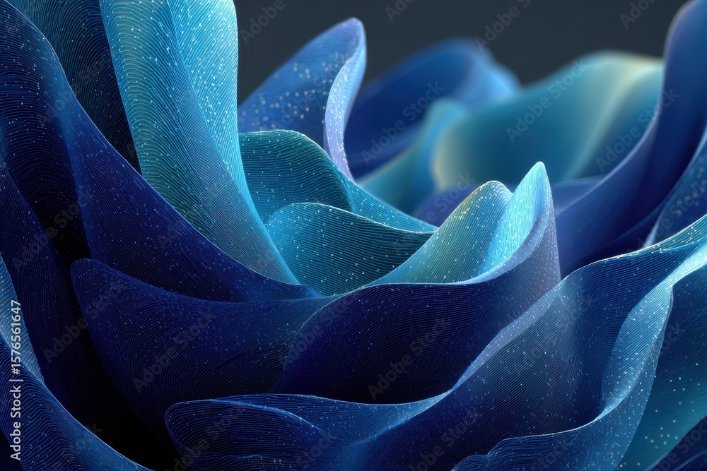 Poster abstract waves of graded blue fabric creating a textured and flowing underwater surface