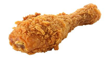 Crispy Fried Chicken Drumstick with Golden Brown Coating on White Background


