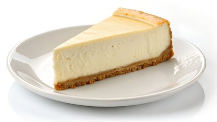 Creamy Cheesecake Slice with Golden Graham Cracker Crust on White Plate

