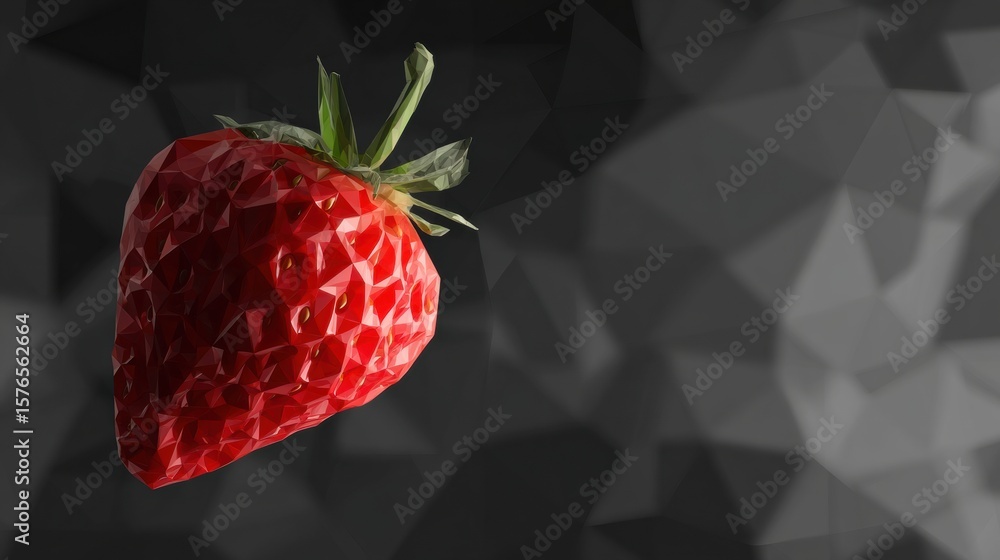 Poster 3d polygonal strawberry rendering on a monochrome background with an untouched right margin showcasi