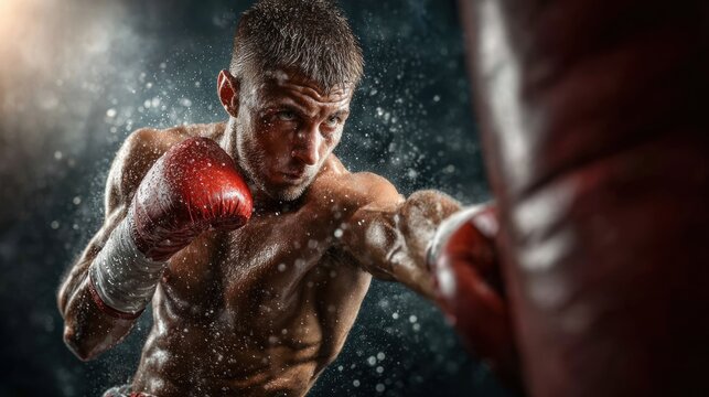 Boxer punching a heavy bag
