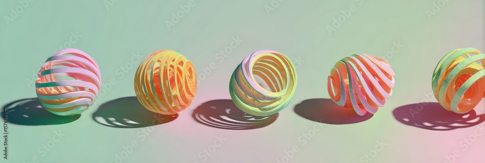 Aufkleber colorful abstract 3d fruit spirals creating a playful arrangement on a soft pastel background with g