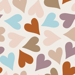 Seamless heart pattern – colorful pastel and warm tones, ideal for fabrics, kids’ designs, clothing, Valentine’s Day, wallpapers, and romantic decor projects