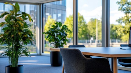 Modern office space with plants and view
