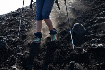 hiker trekking on mount Etna