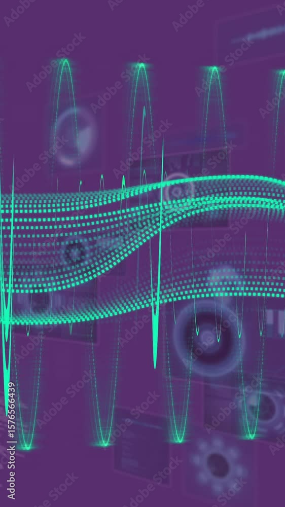 Aufkleber animation of digital data processing over purple background