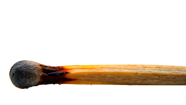 Burnt Matchstick Close Up on Transparent Background