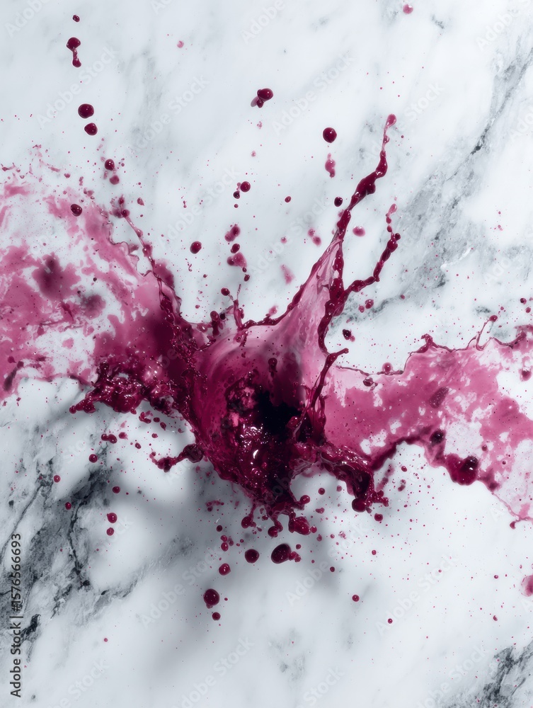 Poster creative splash of beet juice on a white marble surface showcasing vibrant color and texture in a mi