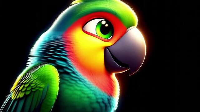 Animation of a 3D cute parrot cartoon