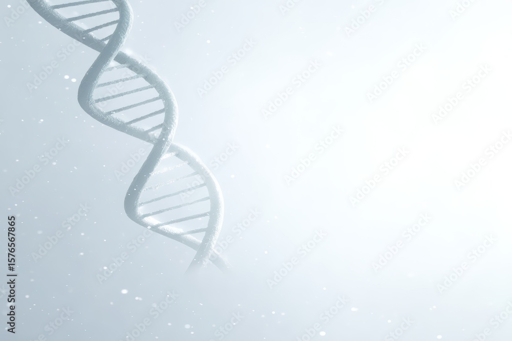 Poster abstract concept of dna spiral in a misty environment with soft light and snowflakes in the backgrou
