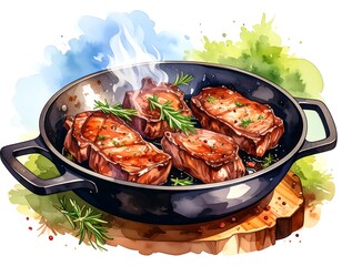 Grilled steaks in a pan