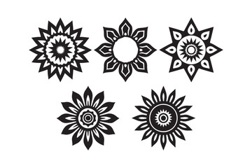 Collection of intricate black floral and starburst decorative elements