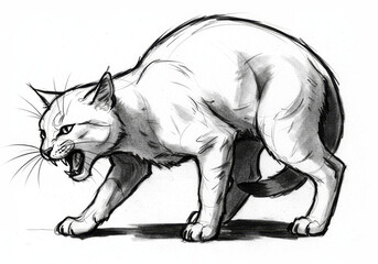 Fototapeta premium Fierce feline with bared teeth poised and ready to strike.