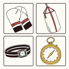 Boxing gloves punching bag wrist watch compass sports equipment