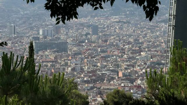 View of Barcelona and Sagrada Familia from Montjuic cable car, Spain