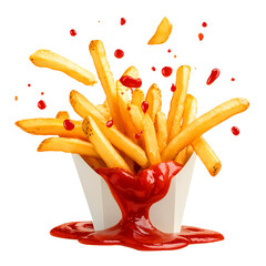 French Fries with Ketchup Splash isolated on a transparent background 3