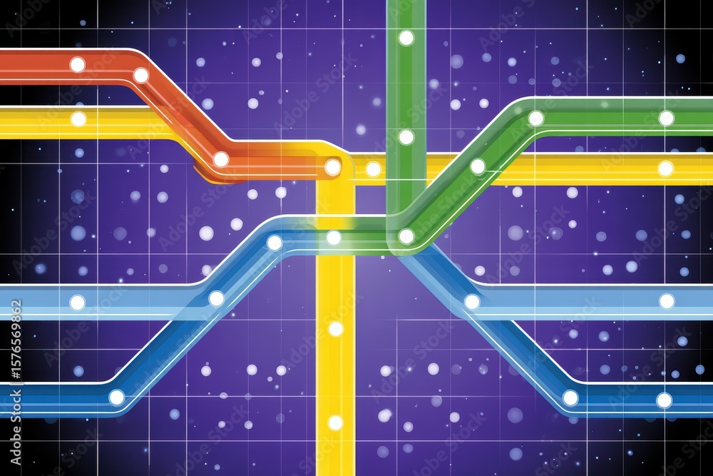 Aufkleber colorful abstract subway map design with bright lines and an artistic dark background