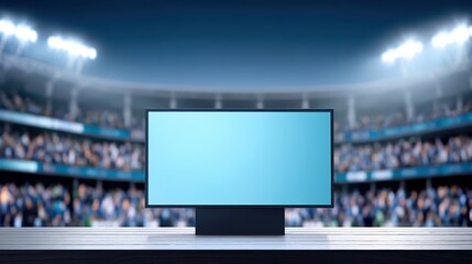 Large TV Display in an Empty Stadium Ready for Event Broadcast with Space for Graphics and Messages