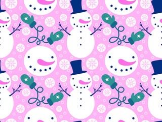 Christmas cartoon ice seamless cute snowman pattern for wrapping paper and fabrics