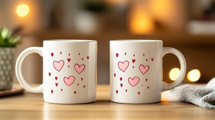 Obraz premium Personalized mugs featuring romantic hearts designed for couples to express love during special moments