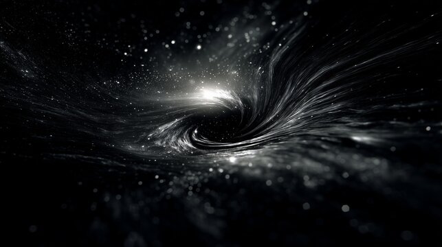 cinematic black hole devouring stars with dramatic space distortion and grain
