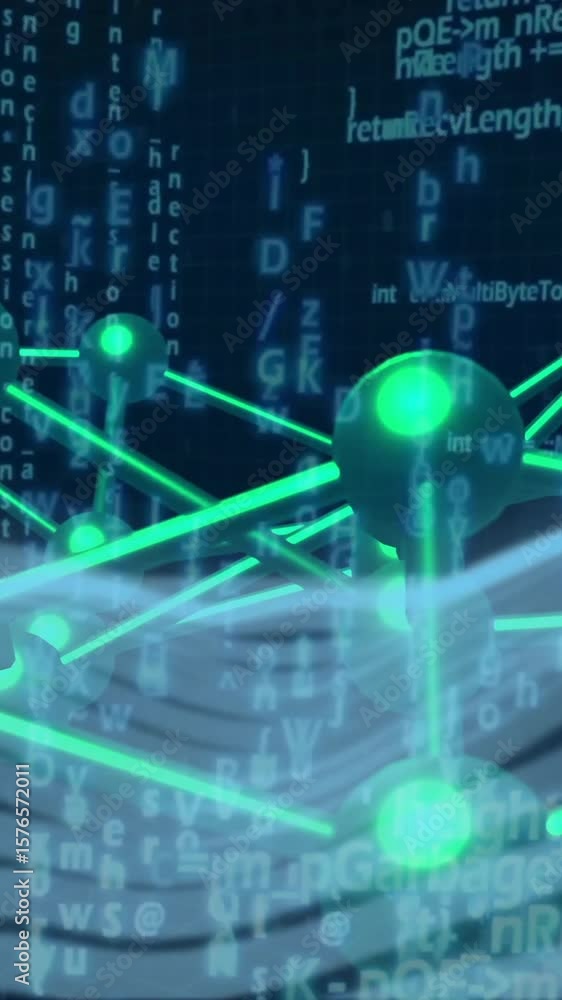 Poster animation of scientific data processing over dna strand on dark background