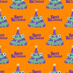 Halloween animals cartoon seamless frogs monsters pattern for wrapping and kids clothes print and party accessories