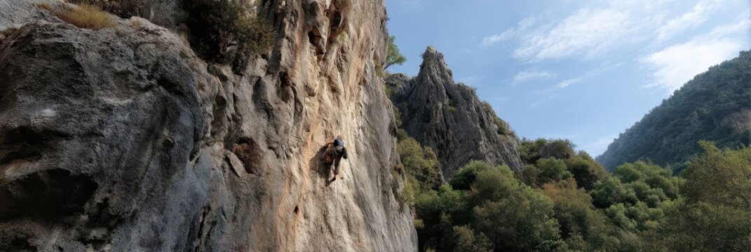 Cat rock climbing on a cliff face adventure - Powered by Adobe