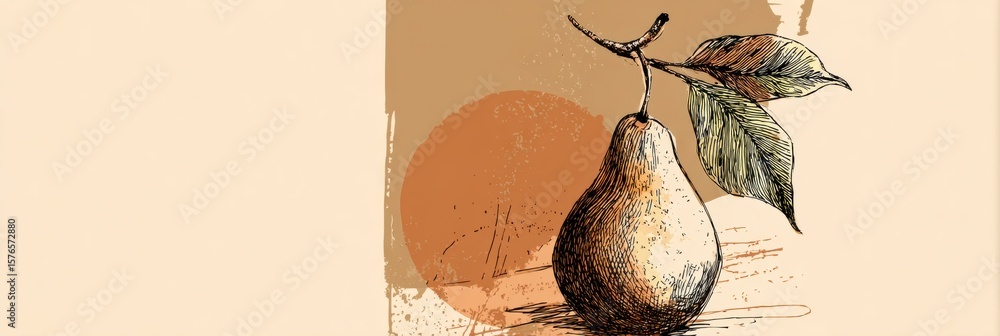 Poster artistic pear outline design featuring textured elements and ample space for branding