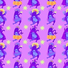 Halloween animals cartoon seamless frogs monsters pattern for wrapping and kids clothes print and party accessories