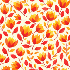 Red and Yellow Floral Repeating Pattern Seamless Tile