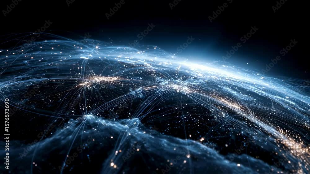 Poster a futuristic display showcases a 3d representation of the earth illuminated by a web of luminous cir