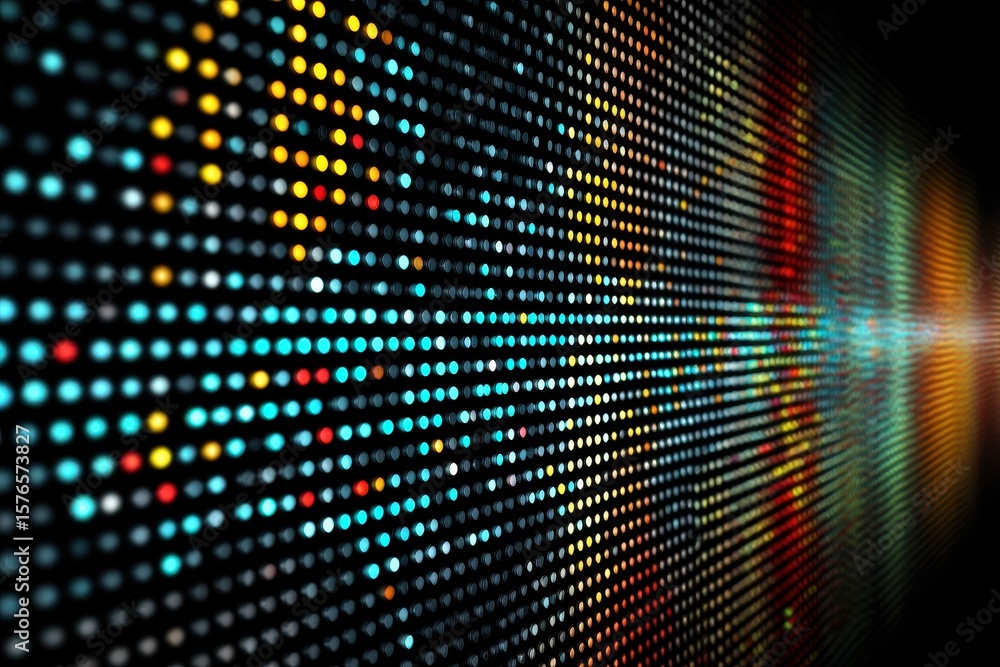 Poster gradient rainbow lights display across a dark background creating abstract patterns, a vibrant spect