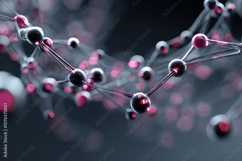 Poster digital network mesh structure flowing with glowing particles on dark background