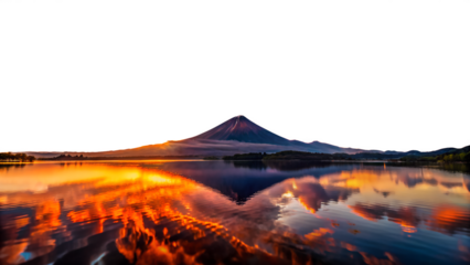Mount Fuji Reflection at Sunset on Transparent Background