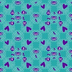 Fototapeta premium Cartoon monsters seamless Halloween spider pattern for wallpaper and fabrics and textiles and packaging and linens