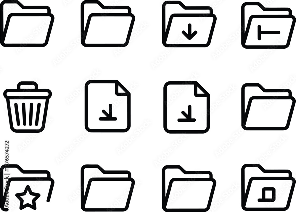 Fototapete collection of computer folder and file icons with download trash and star symbols