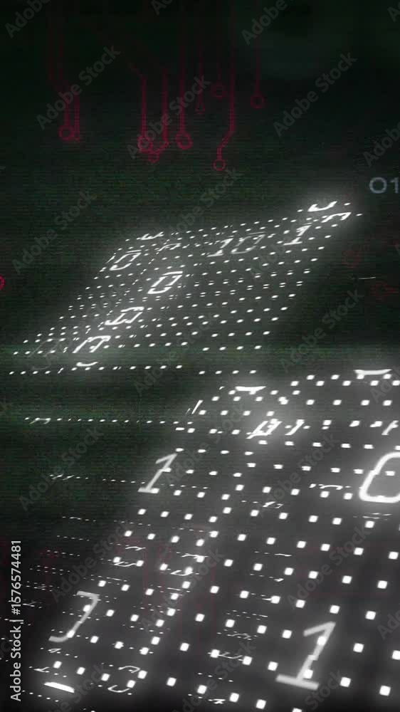 Poster Binary code and circuit board animation over dark background
