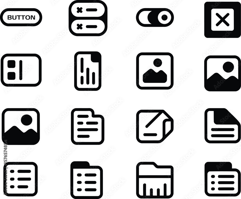 Poster collection of modern black and white flat design ui icons for web and mobile applications