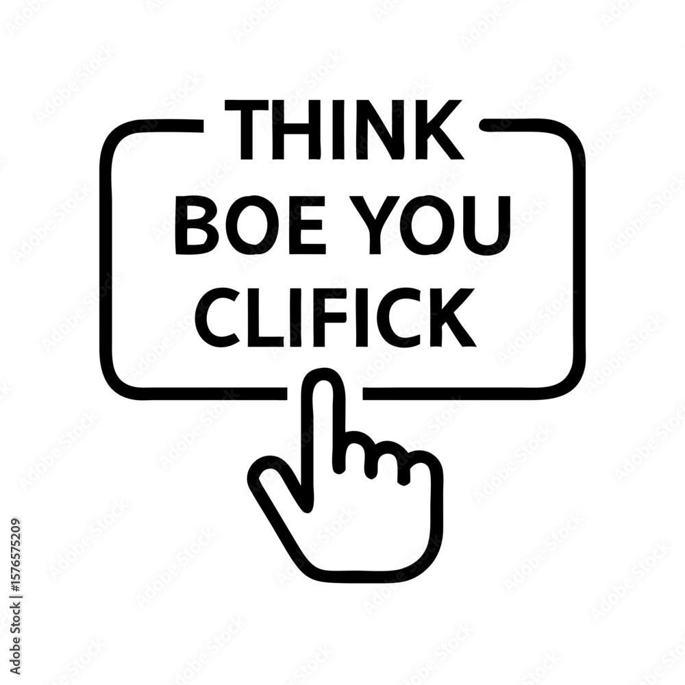 Poster think before you click icon with hand pointer and text design