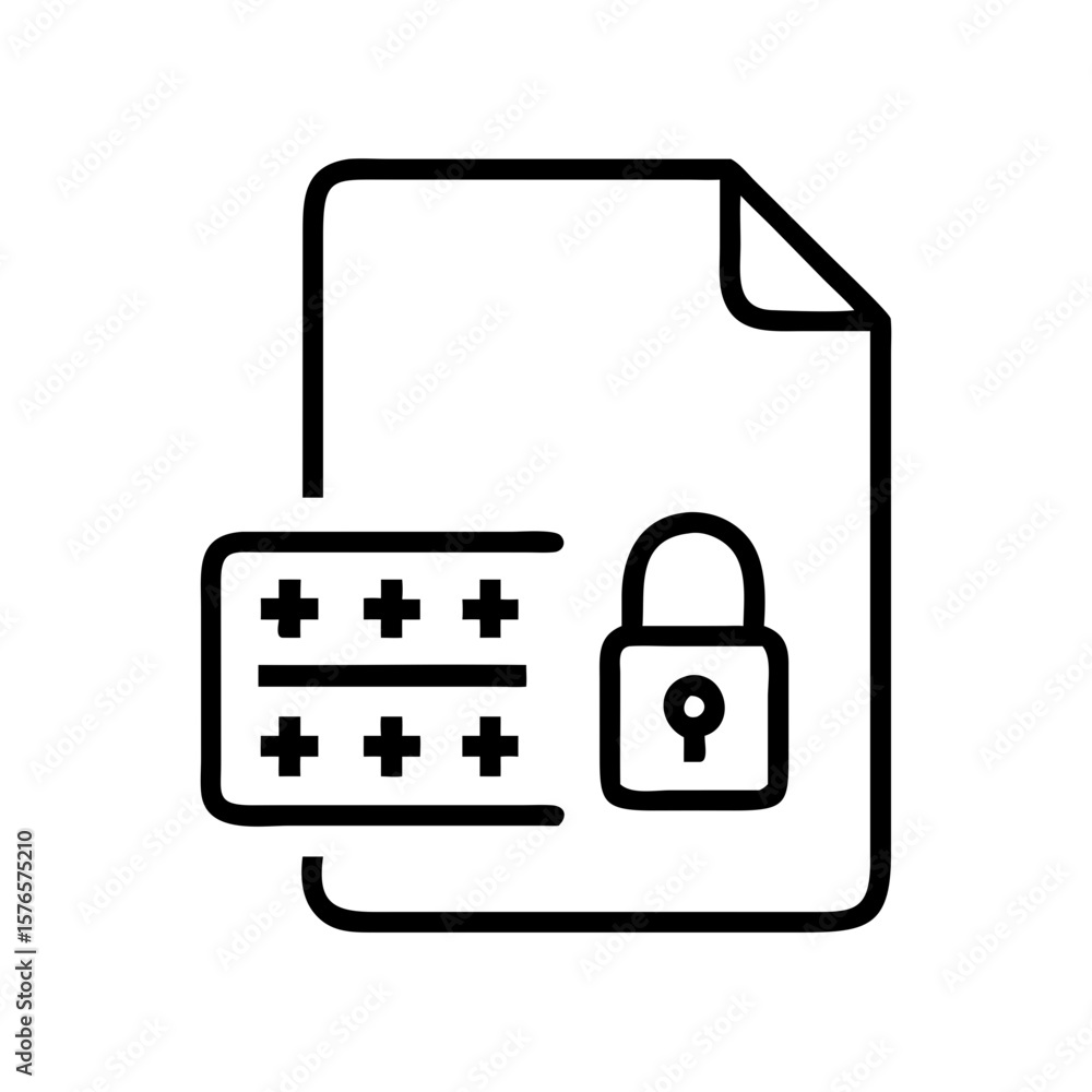 Poster icon of document with password and lock symbolizing security